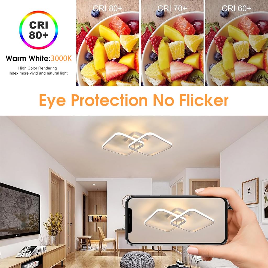 ELEPHANTBOAT® 50W Ceiling Light Modern LED Acrylic Square Ceiling Lamp, Large 3000K Warm White Light Lighting Fixtures for Living Room Bedroom Kitchen Study Office, 59CM ELEPHANTBOAT® 50W Ceiling Light Modern LED Acrylic Square Ceiling Lamp, Large 3000K Warm White Light Lighting Fixtures for Living Room Bedroom Kitchen Study Office, 59CM